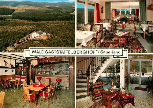 AK / Ansichtskarte Wenden_Biggetal Waldgaststaette Berghof Gastraeume Bar Panorama Wenden Biggetal