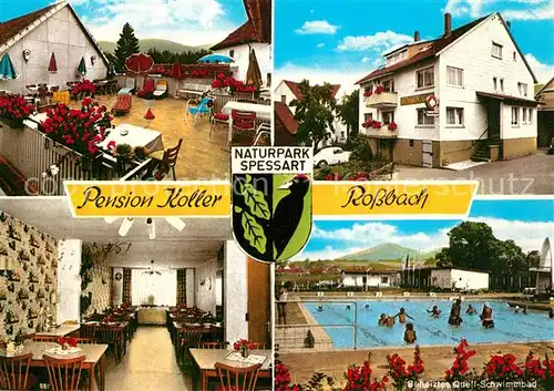 AK / Ansichtskarte Rossbach_Gelnhausen Pension Koller Gastsraum Schwimmbad Rossbach Gelnhausen