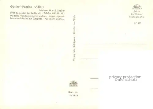 AK / Ansichtskarte Lechbruck_See Gasthof Pension Adler Gastraum Seepartie Kirche Lechbruck See