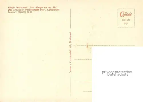 AK / Ansichtskarte Walporzheim Hotel Restaurant Zum Saenger an der Ahr Walporzheim