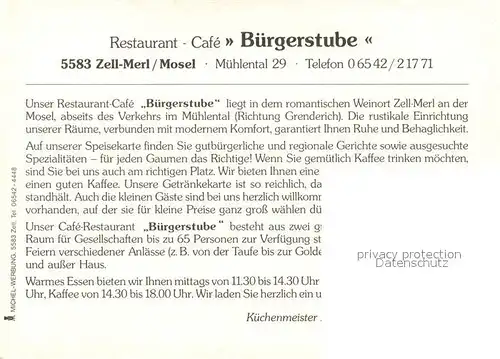 AK / Ansichtskarte Merl_Mosel Restaurant Cafe Buergerstube Bar Gastraum Merl_Mosel