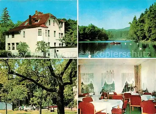 AK / Ansichtskarte Bad_Sachsa_Harz Haus Tanneck Schwanenteich Garten Gaststube Bad_Sachsa_Harz