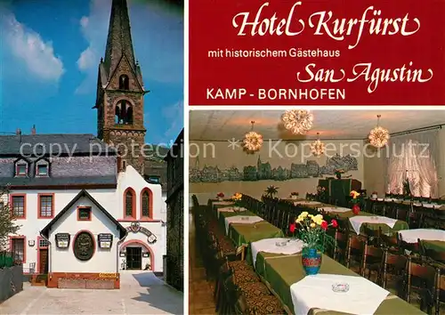 AK / Ansichtskarte Kamp Bornhofen Hotel Kurfuerst Speisesaal Kirche Kamp Bornhofen