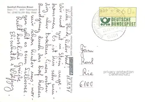 AK / Ansichtskarte Tiefenbach_Oberpfalz Gasthof Pension Braun Tiefenbach Oberpfalz