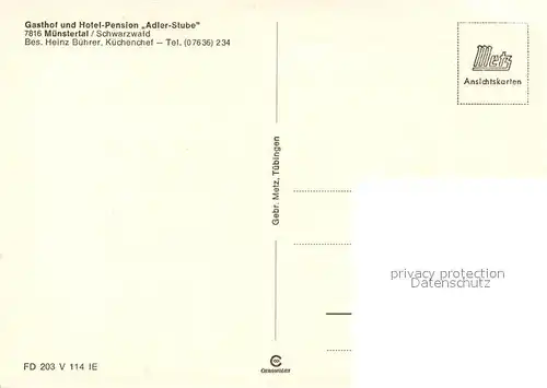 AK / Ansichtskarte Muenstertal_Schwarzwald Adler Stube Gasthof und Hotel Gastraeume Muenstertal_Schwarzwald