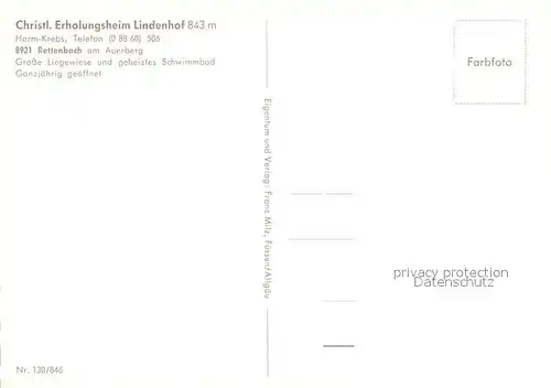 AK / Ansichtskarte Rettenbach_Auerberg Christl Erholungsheim Lindenhof Rettenbach Auerberg