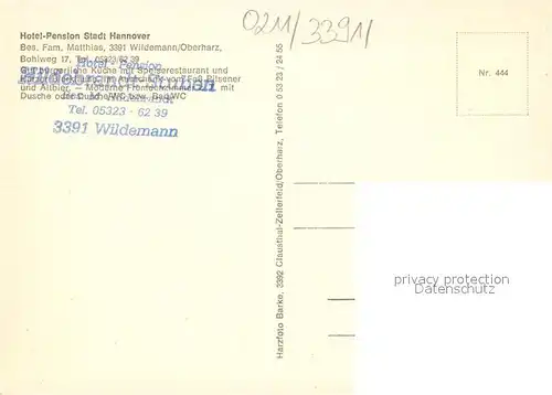 AK / Ansichtskarte Wildemann Hotel Pension Stadt Hannover Gastraeume Wildemann