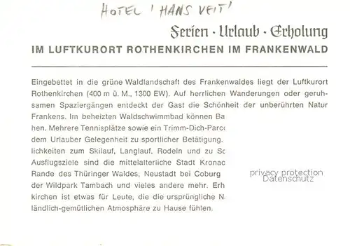 AK / Ansichtskarte Rothenkirchen_Oberfranken Hotel Hans Veit Rothenkirchen Oberfranken