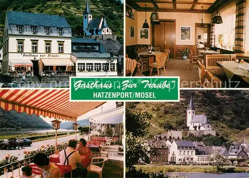 AK / Ansichtskarte Hatzenport Gasthaus Zur Traube Terrasse Blick ueber die Mosel zur Kirche Hatzenport