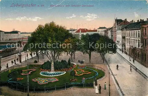 AK / Ansichtskarte Ludwigshafen_Rhein Marktplatz Schiller Denkmal Ludwigshafen Rhein