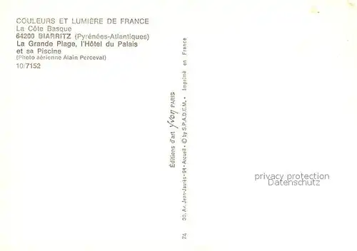 AK / Ansichtskarte Biarritz_Pyrenees_Atlantiques La Grande Plage lHotel du Palais et sa Piscine Vue aerienne Biarritz_Pyrenees