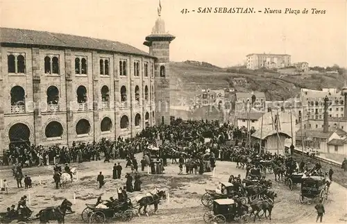 AK / Ansichtskarte San_Sebastian_Guipuzcoa Nueva Plaza de Toros Pferdekutschen San_Sebastian_Guipuzcoa