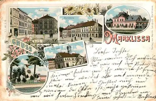 AK / Ansichtskarte Marklissa Marktplatz Bahnhof Rathaus Kriegerdenkmal Marklissa