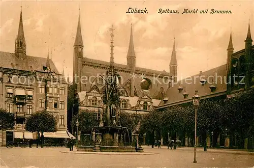 AK / Ansichtskarte Luebeck Rathaus Marktplatz mit Brunnen Luebeck