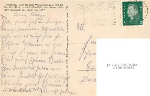 AK / Ansichtskarte Koblenz_Rhein Alte Moselbruecke Alte Burg Koblenz_Rhein