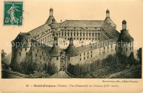 AK / Ansichtskarte Saint Fargeau_Yonne Chateau XIIe siecle Schloss Dessin Kuenstlerkarte Saint Fargeau Yonne
