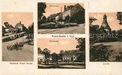 AK / Ansichtskarte Kauschwitz baecherei Albert Seidel Kirche Dorfplatz Kauschwitz