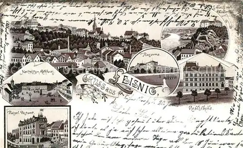 AK / Ansichtskarte Leisnig Marktplatz Rathaus Kaserne Postamt Realschule Leisnig