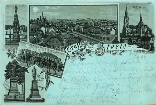 AK / Ansichtskarte Steele_Ruhr Mariensaeule Kirche Kaiser Wilhelm Denkmal Kaiser Fiedrich Denkmal Mondschein Steele_Ruhr