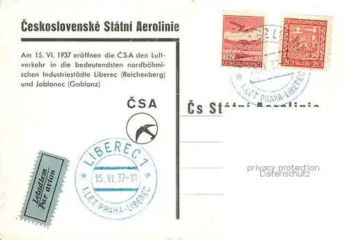 AK / Ansichtskarte Liberec Ceskoslovenske Statni Aerolinie Eroeffung Liberec