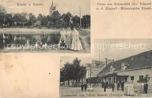 AK / Ansichtskarte Schoenefeld_Berlin Kirche Schule Restaurant  Schoenefeld Berlin