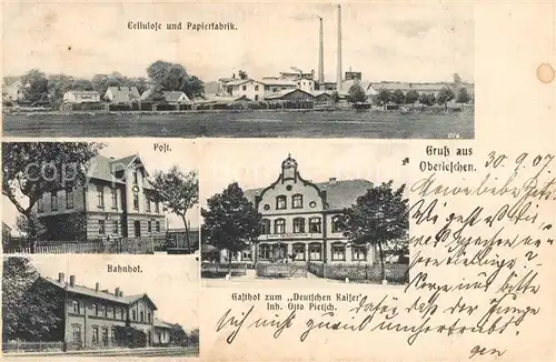 AK / Ansichtskarte Breslau_Niederschlesien Ober Leschen Cellulose Papierfabrik Post Bahnhof Gasthof Deutscher Kaiser Breslau_Niederschlesien