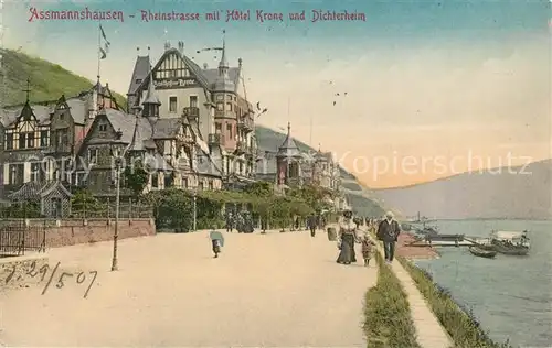 AK / Ansichtskarte Assmannshausen Rheinstrasse Hotel Krone Dichterheim Assmannshausen