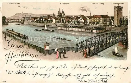 AK / Ansichtskarte Heilbronn_Neckar Neckarbruecke Wartberg Eiserner Steeg  Heilbronn Neckar