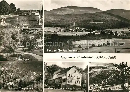 AK / Ansichtskarte Winterstein_Emsetal Schwimmbad Parkanlagen Treppenstein Grosser Inselsberg Gasthaus zum Hirsch Winterstein_Emsetal