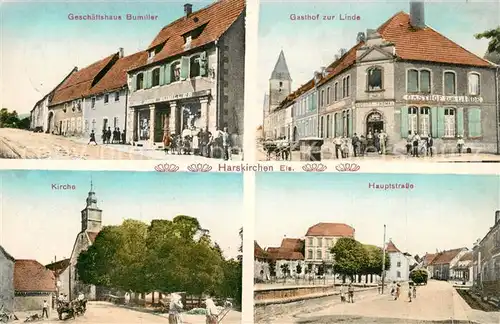 AK / Ansichtskarte Harskirchen_Bas Rhin Geschaeftshaus Bumiller Gasthof zur Linde Kirche Hauptstrasse Harskirchen Bas Rhin