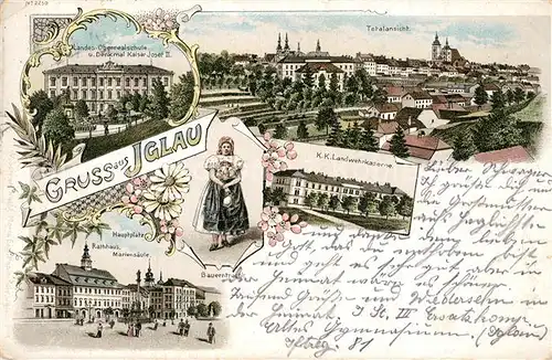 AK / Ansichtskarte Iglau KK Landwehrkaserne Hauptplatz Rathaus Mariensaeule Iglau
