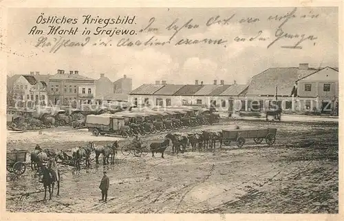 AK / Ansichtskarte Grajewo_Gmina_Podlachien oestliches Kriegsbild am Markt Grajewo_Gmina_Podlachien