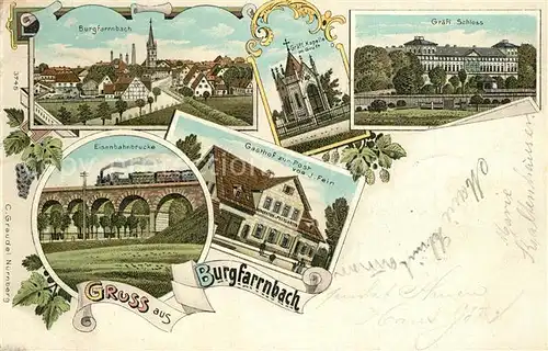 AK / Ansichtskarte Burgfarrnbach Schloss Kapelle Gruft Eisenbahnbruecke Gasthof zur Post Burgfarrnbach