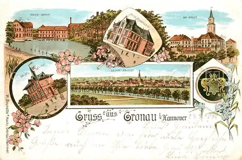 AK / Ansichtskarte Gronau_Leine Papierfabrik Kaiserliche Post Neues Schulgebaeude Markt Gronau_Leine