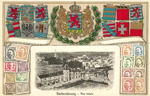 AK / Ansichtskarte Bettembourg Panorama Wappen Briefmarken Bettembourg