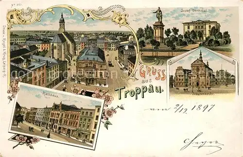 AK / Ansichtskarte Troppau_Sudetengau Rathaus Josof Denkmal  Troppau Sudetengau
