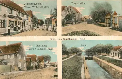 AK / Ansichtskarte Sundhouse Consumgeschaeft Tramstation Gasthaus zum Goldenen Fass Kanal Sundhouse