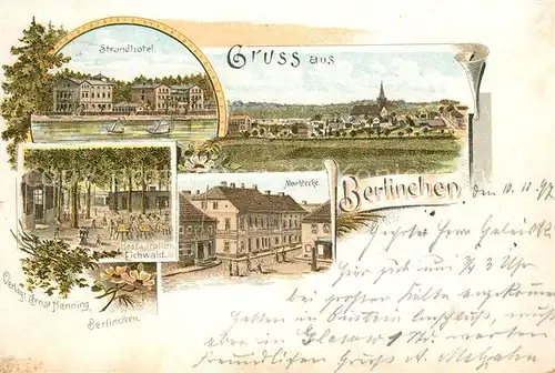 AK / Ansichtskarte Berlinchen_Neumark Strandhotel Marktecke Restauration Eichwald Berlinchen Neumark