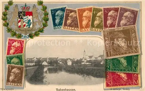 AK / Ansichtskarte Babenhausen_Schwaben Panorama Briefmarken Wappen Babenhausen Schwaben