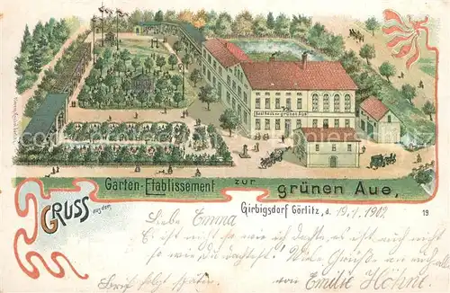 AK / Ansichtskarte Girbigsdorf_Schoepstal Garten Etablissement zur gruenen Aue Girbigsdorf_Schoepstal