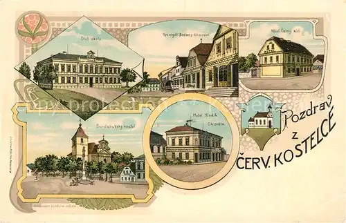 AK / Ansichtskarte Cerveny_Kostelec_Rothkosteletz Rathaus Kirche Hotel Schule 