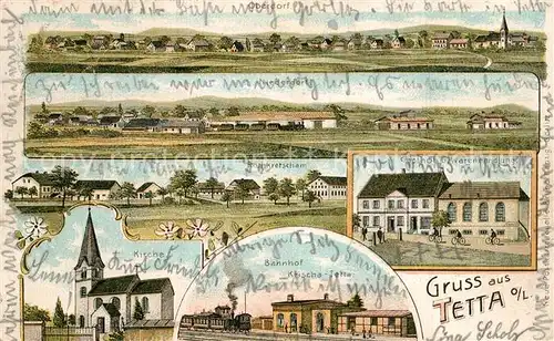 AK / Ansichtskarte Tetta_Oberlausitz Panorama Gasthof Warenhandlung Bahnhof Kirche Rothkretscham Litho 