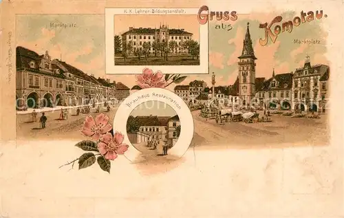 AK / Ansichtskarte Komotau Lehrer Bildungsanstalt Brauhaus Restaurant Komotau