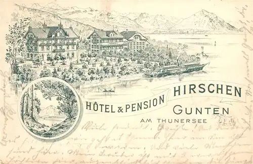 AK / Ansichtskarte Gunten_Thunersee Hotel Pension Hirschen Gunten Thunersee