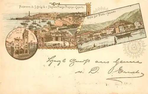 AK / Ansichtskarte Sanremo Panorama Brigade e Stazione Piazza Principe Genova Cattedrale Sanremo