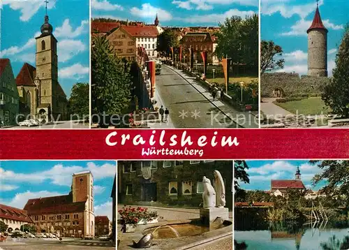 AK / Ansichtskarte Crailsheim Kirche Turm Marktplatz Brunnen Schwanenteich Crailsheim