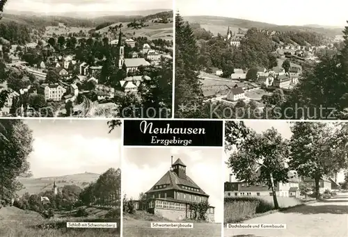 AK / Ansichtskarte Neuhausen_Marienberg Panorama Schloss mit Schwartenbergbaude Dachsbaude und Kammbaude Neuhausen Marienberg