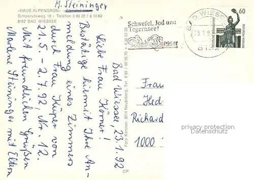 AK / Ansichtskarte Bad_Wiessee Haus Alpengr?n  Bad_Wiessee