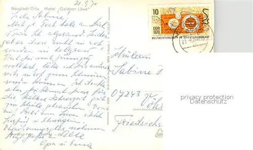 AK / Ansichtskarte Neustadt_Orla Hotel Goldener L?we  Neustadt_Orla