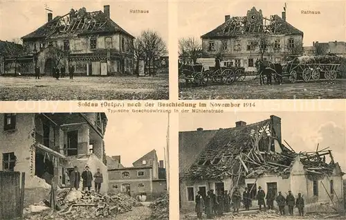 AK / Ansichtskarte Soldau_Ostpreussen Rathaus nach der Beschiessung im November 1914 Soldau_Ostpreussen
